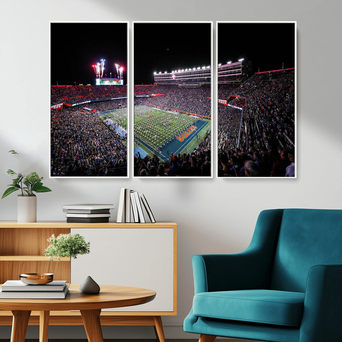Ben Hill Griffin Stadium Night Game Triple Canvas Wall Art -