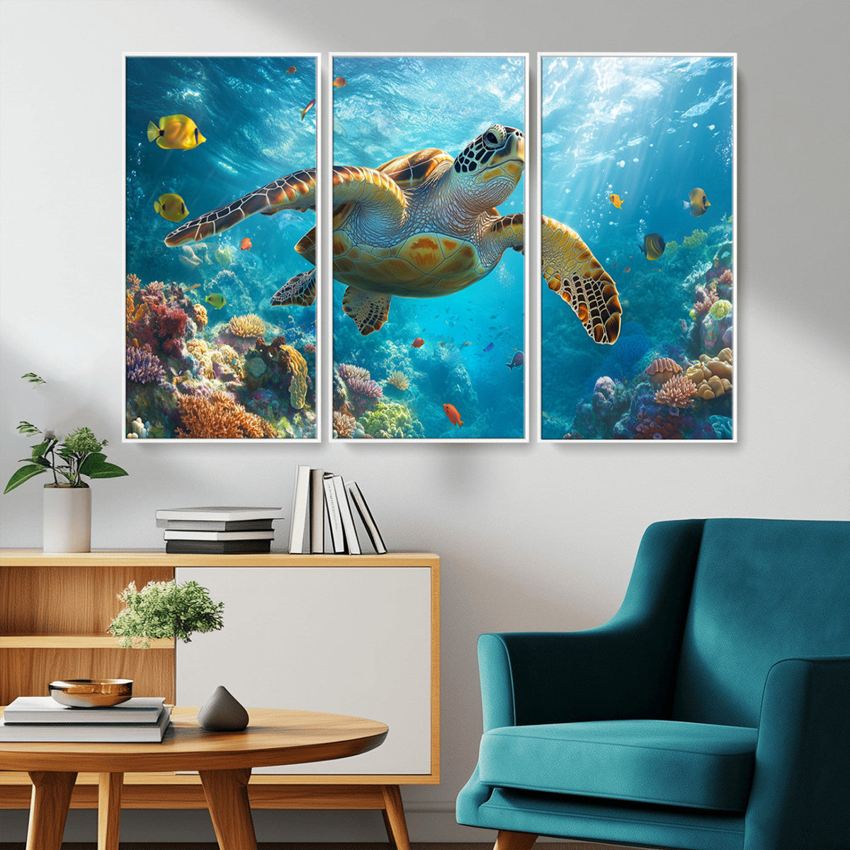 Sea Turtle Underwater Canvas Wall Art Print - Vibrant Ocean