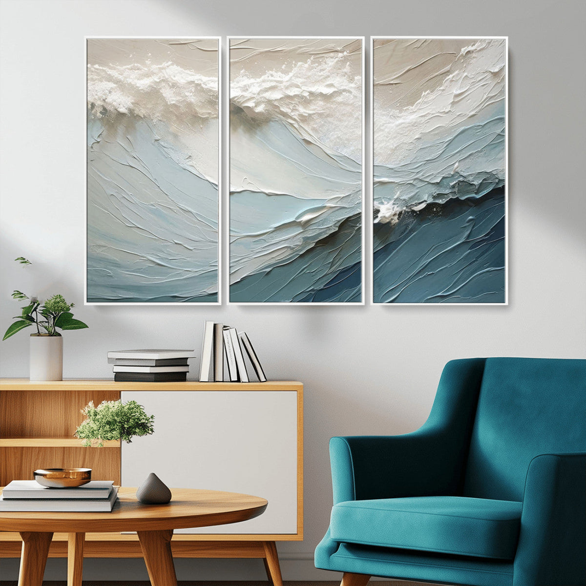 Waves Abstract Wall Art Print, Modern Framed Abstract Canvas
