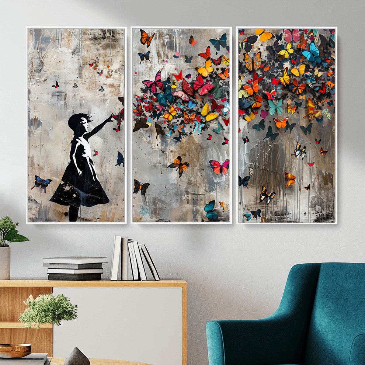 Banksy Butterfly Girl Wall Art – Modern Graffiti Canvas