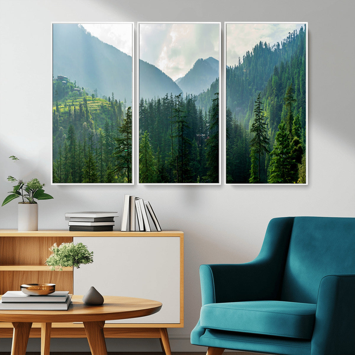 Misty Forest Mountain Wall Art Canvas Print – Framed Serene