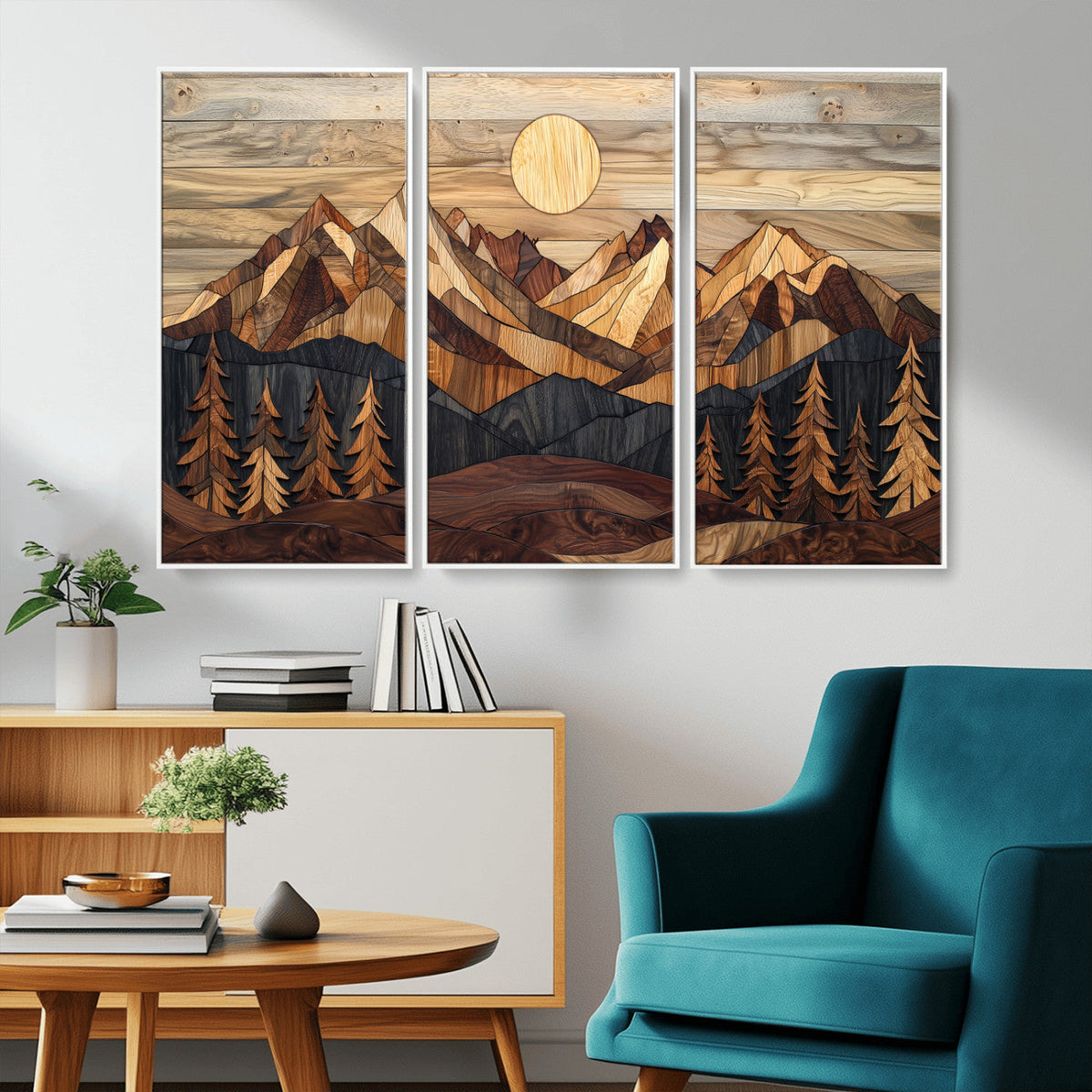 Wood Mountain Landscape Wall Art Canvas Print – Framed
