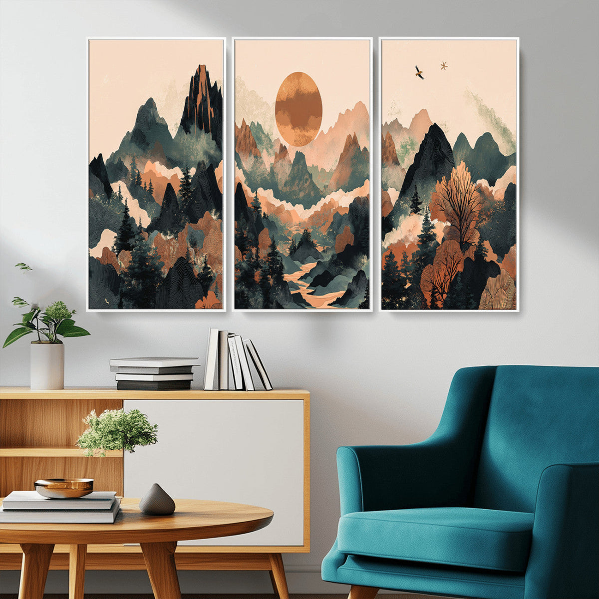 Wood Mountain Landscape Wall Art Canvas Print – Framed