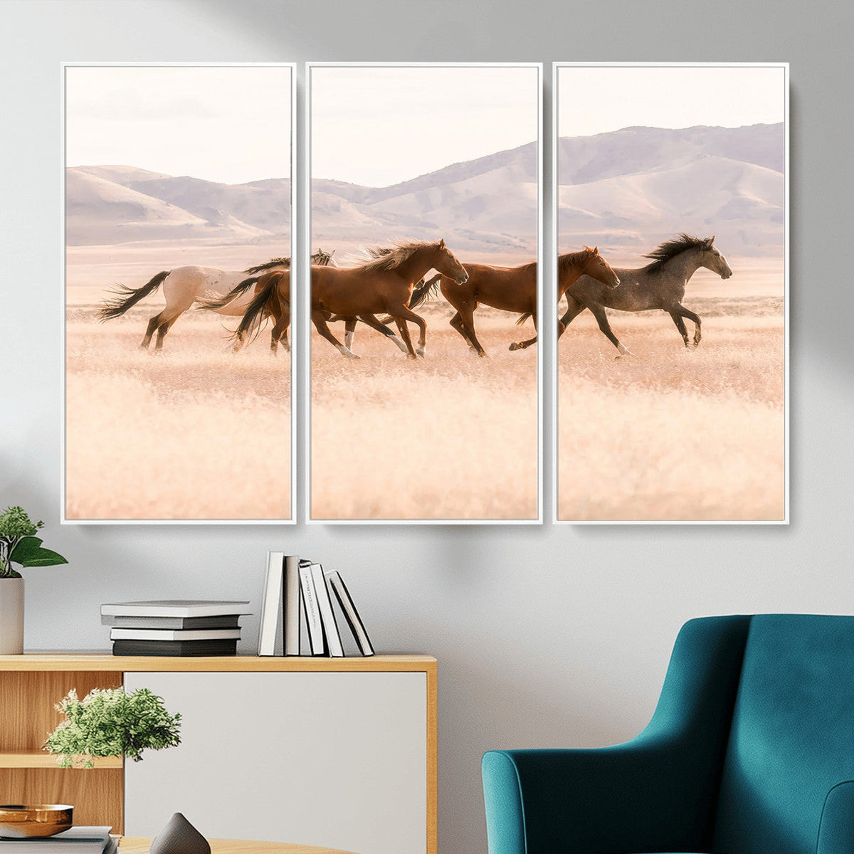 Wild Horse Wall Art Canvas Print – Framed Rustic Western Art