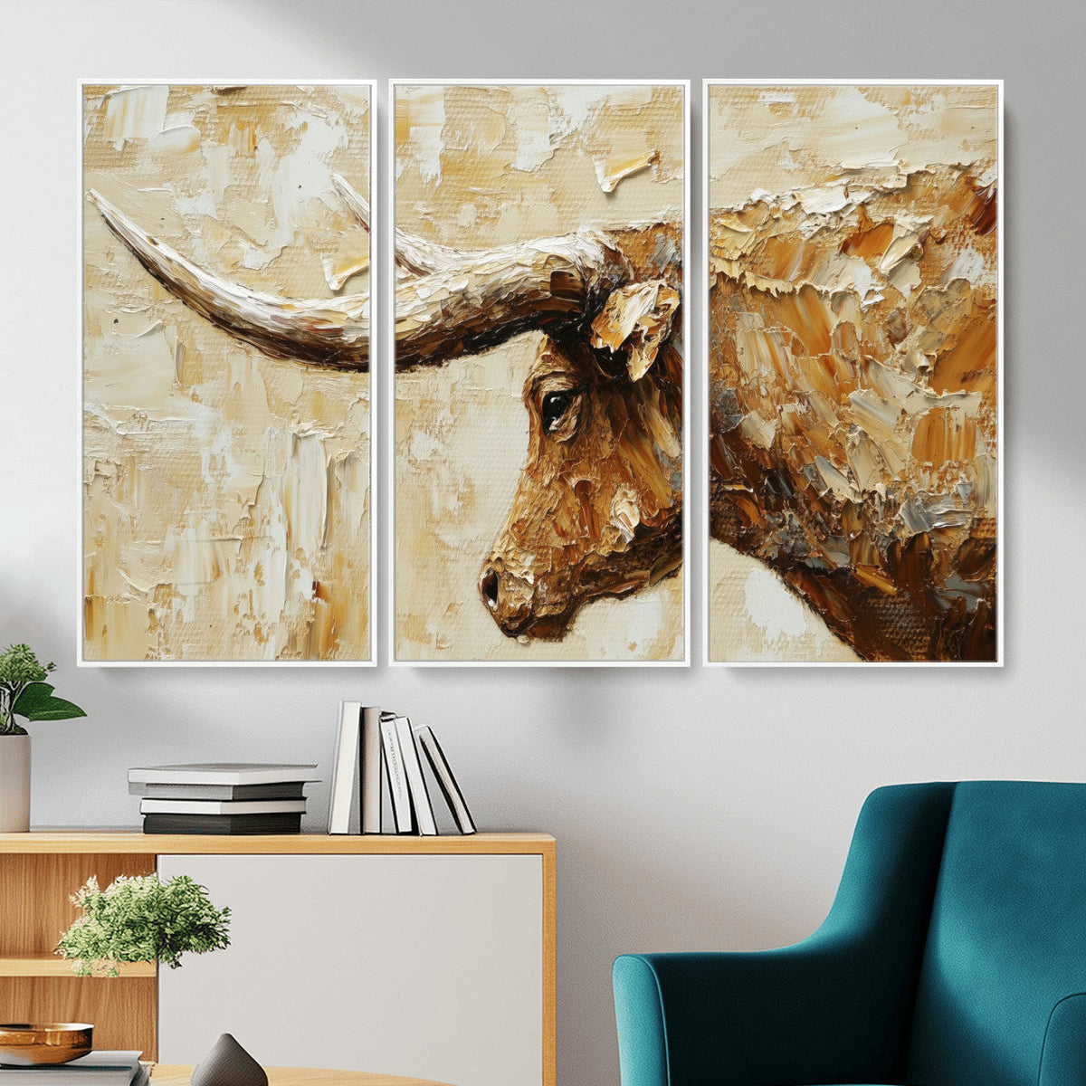Rustic Longhorn Bull Wall Art Canvas Print – Vintage Western