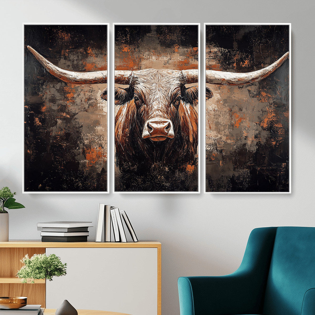 Abstract Longhorn Wall Art Canvas Print – Vintage Western