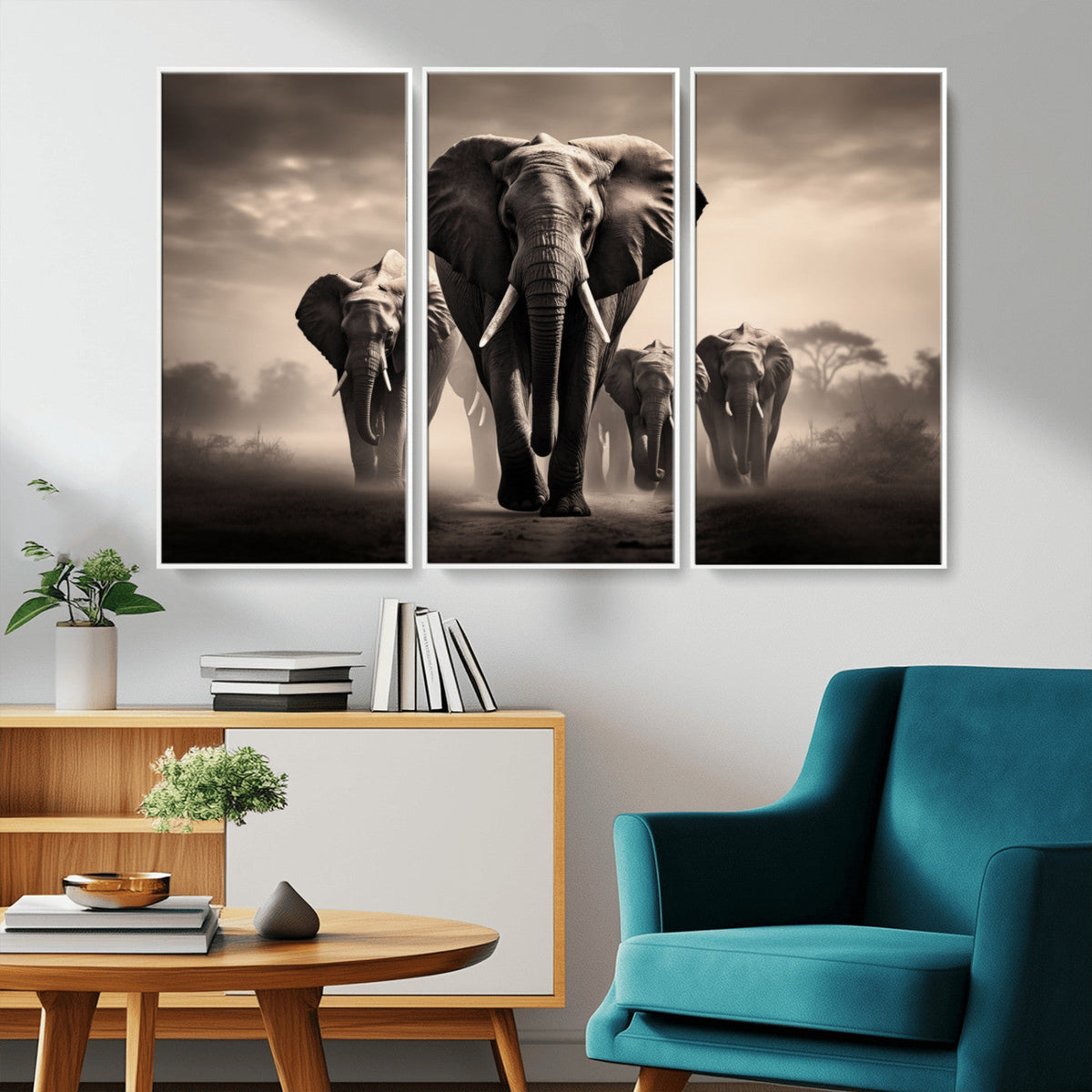 Elephant Family Wall Art Canvas Print, Framed Elephant Wall