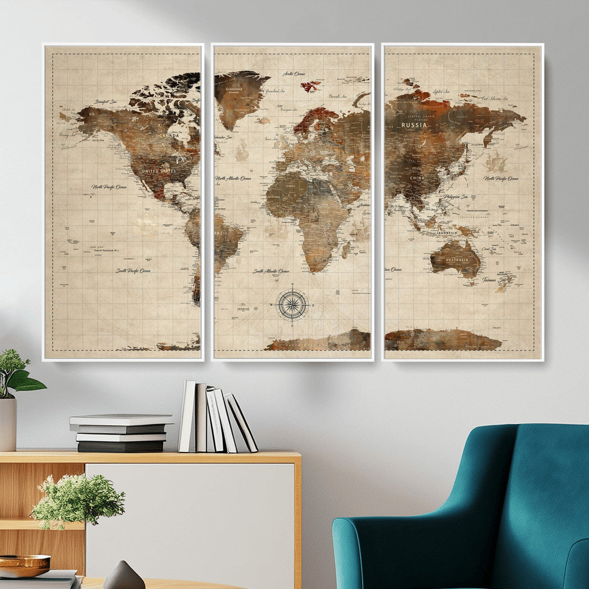 World Map Canvas Print – Framed Detailed Map of the World