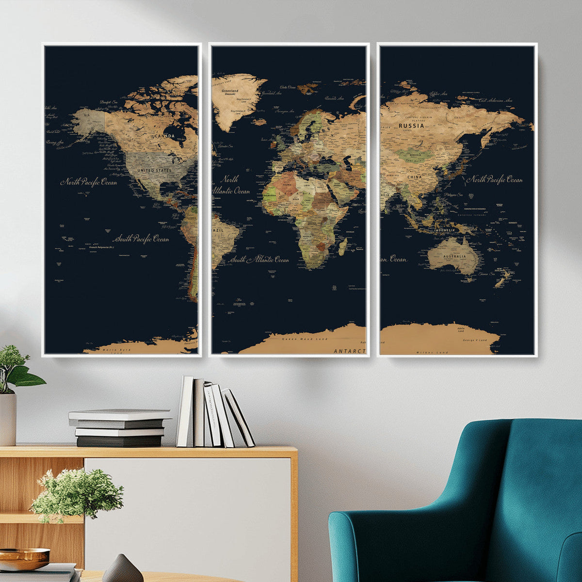 Vintage World Map Canvas on the Dark Background Wall Art