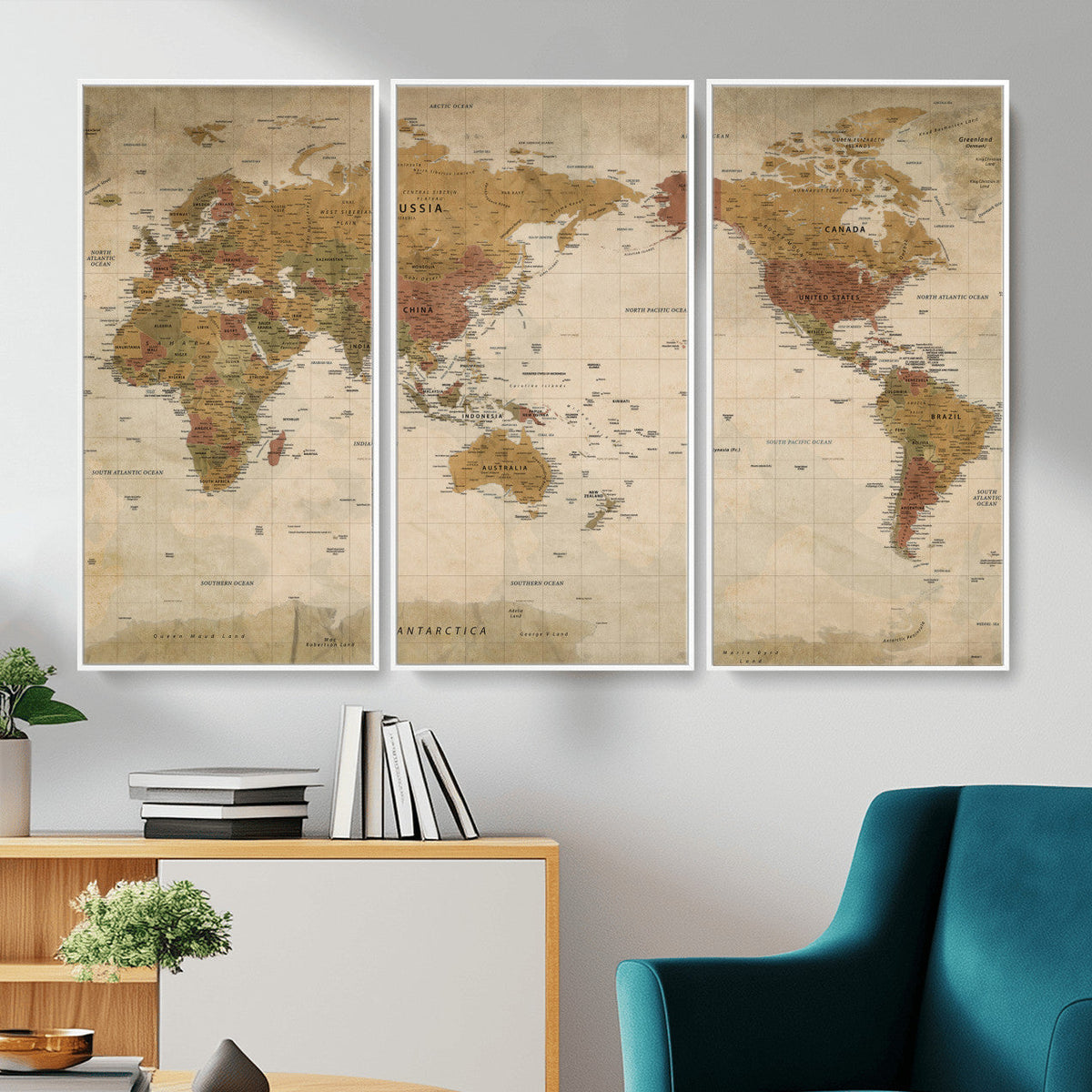 Vintage Detailed World Map Wall Art Canvas Print – Antique