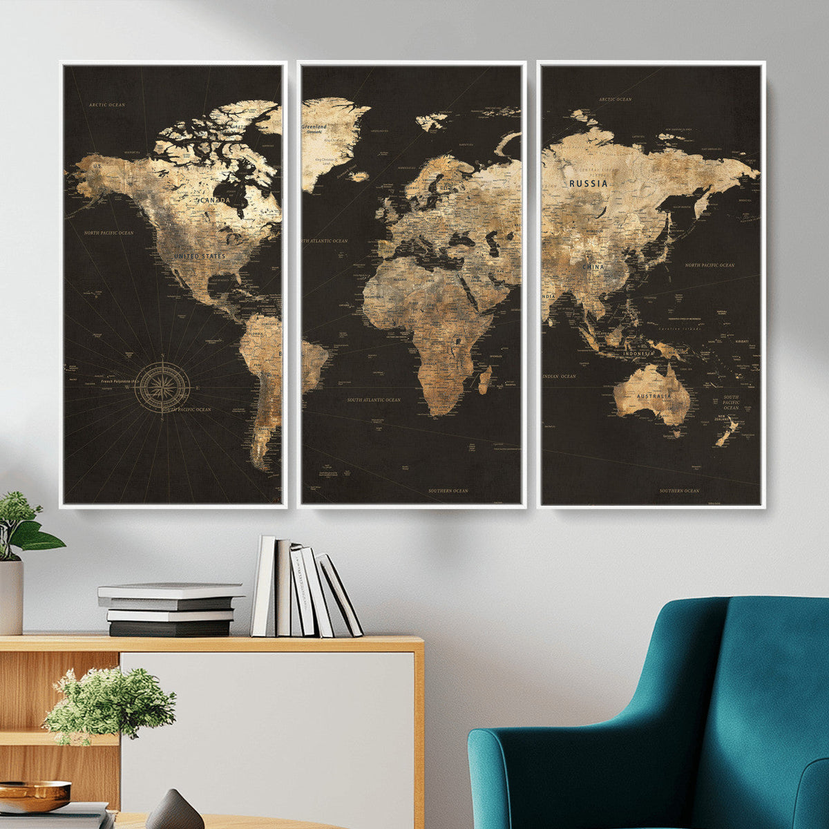Framed World Map with Pin Canvas Print – Detailed World Map