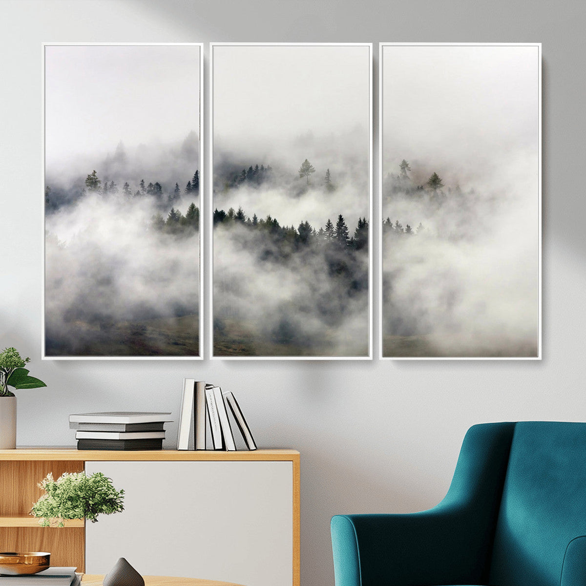 Foggy Forest Wall Art Canvas Print, Misty Pine Tree