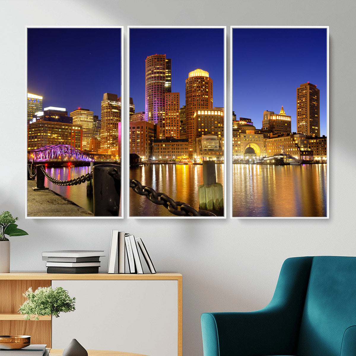 Boston Wall Art Canvas Print, Boston City Downtown Night
