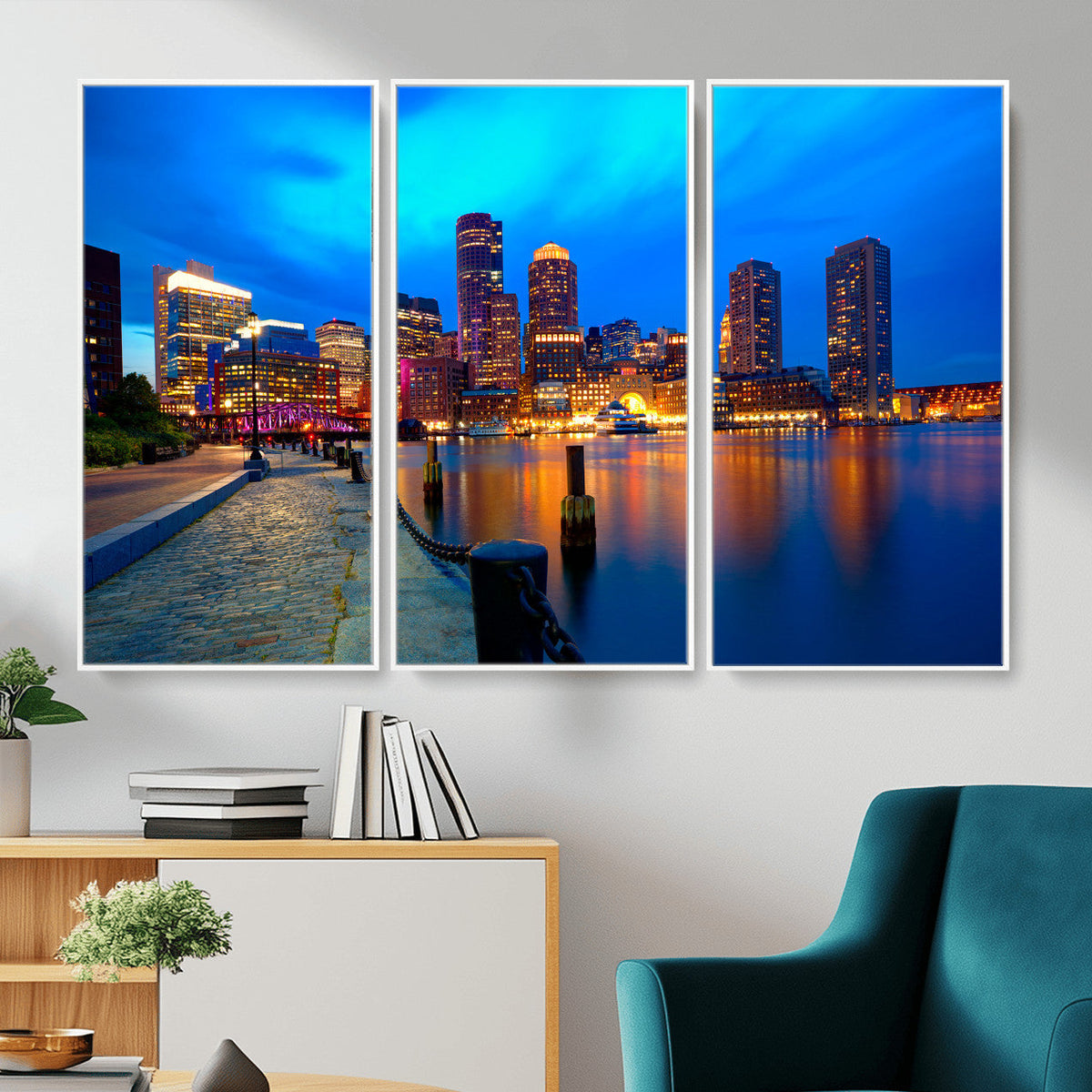 Boston Wall Art Canvas Print, Boston City Downtown Night