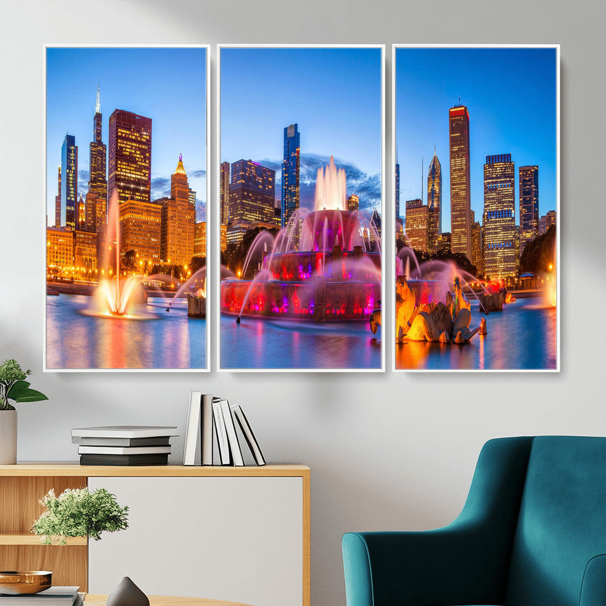 Chicago Wall Art Canvas Print, Chicago City Downtown Night