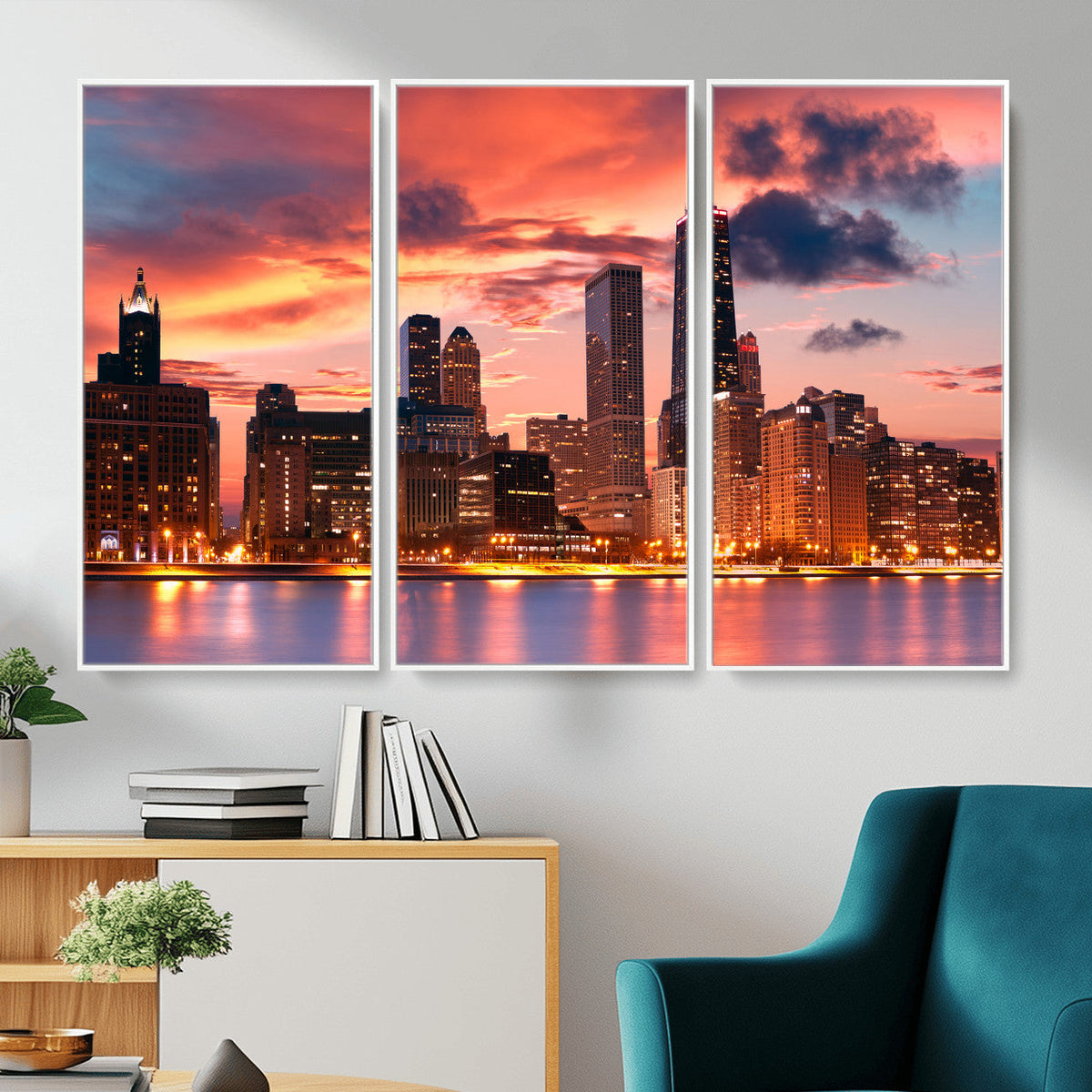Chicago Wall Art Canvas Print - Chicago City Downtown Night