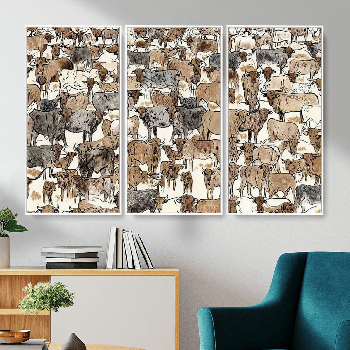 Abstract Longhorn Wall Art Canvas Print - Cow Animal Drawing