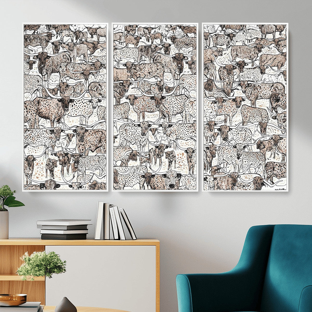 Abstract Texas Cow Wall Art Canvas Print - Farm Longhorn