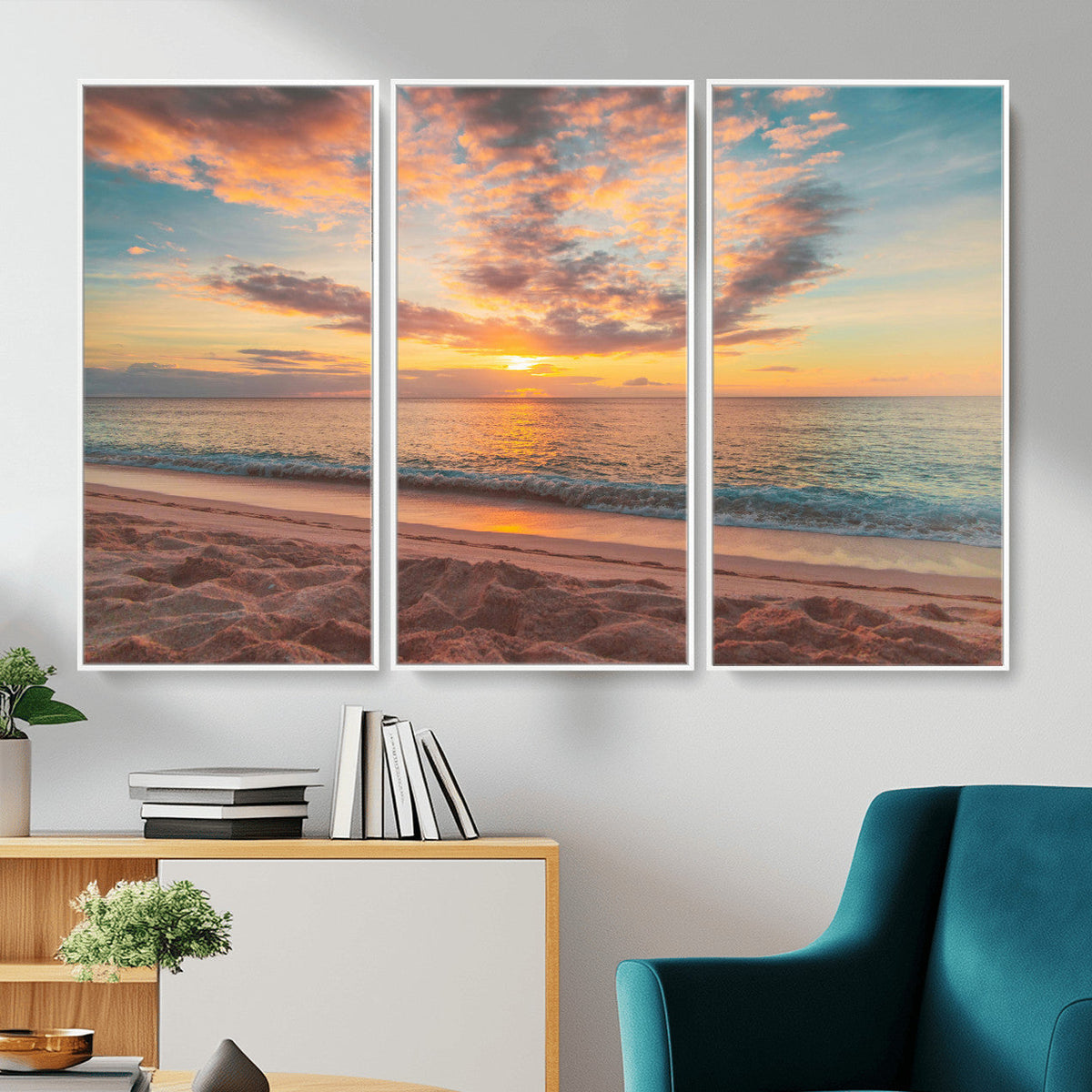 Sunset Beach Wall Art Canvas Print – Soft Coastal