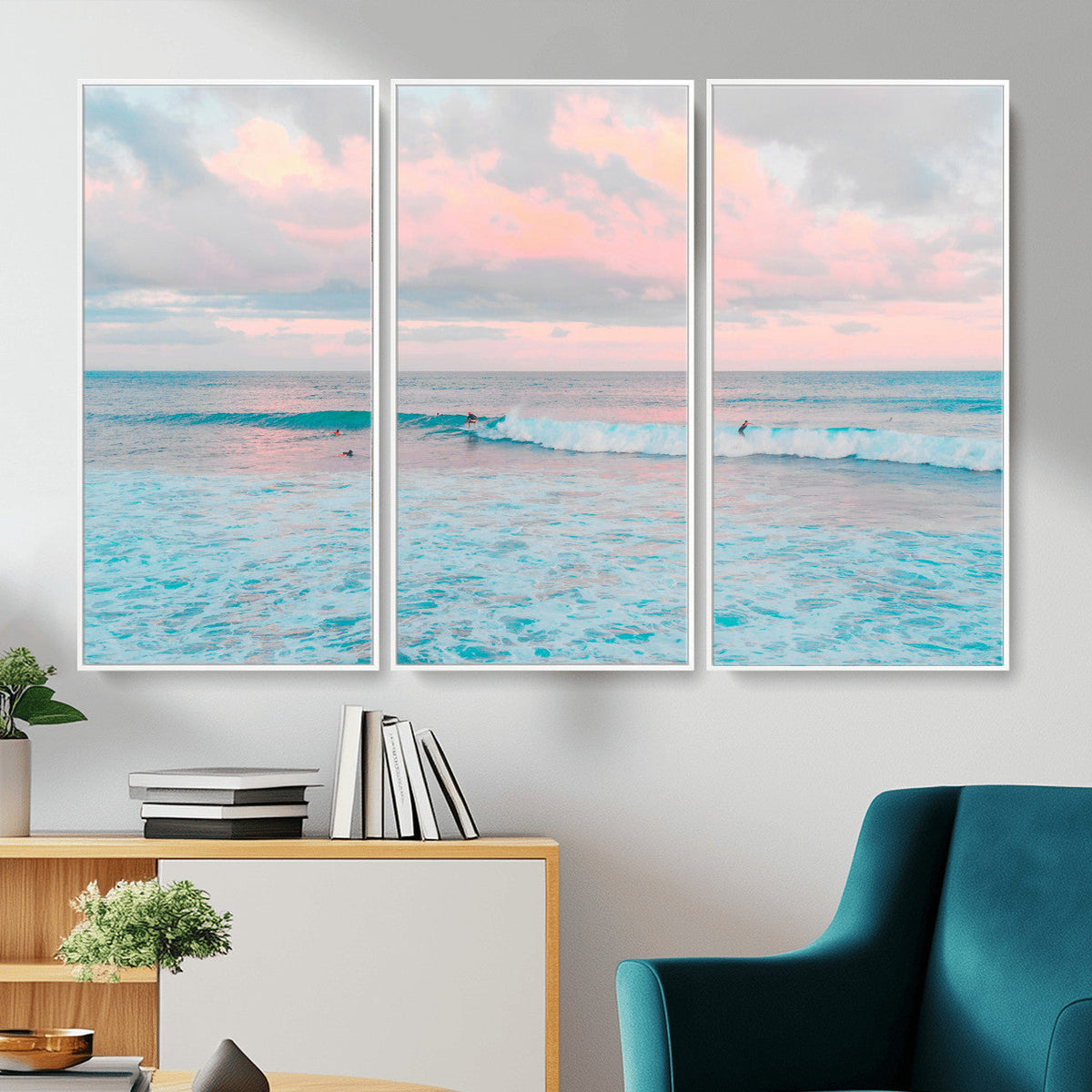 Ocean Wave Wall Art Canvas Print, Pastel Surf Seascape
