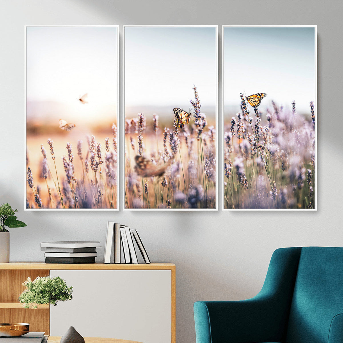 Lavender Field Wall Art Canvas Print, Butterfly Floral