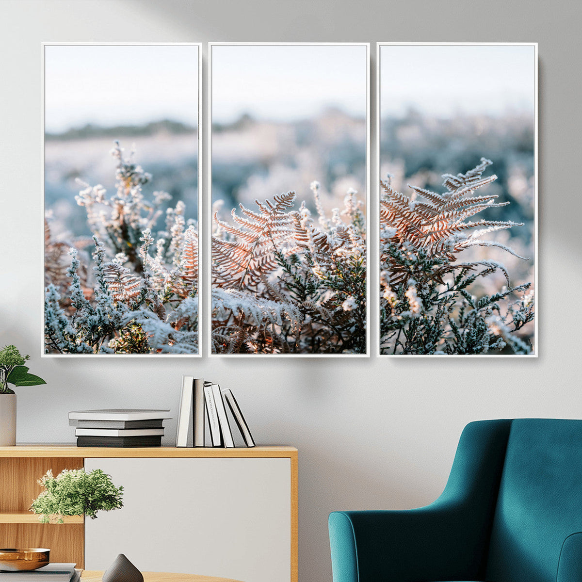 Frosted Fern Wall Art Canvas Print, Soft Winter Botanical