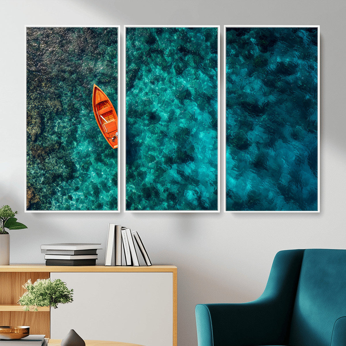 Turquoise Ocean Boat Wall Art Canvas Print