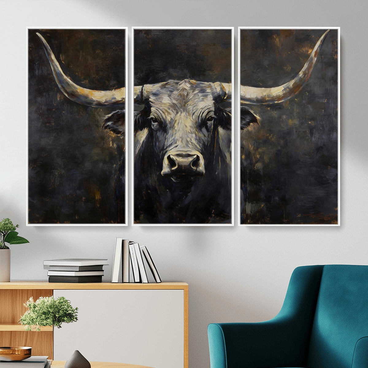 Rustic Longhorn Bull Wall Art Canvas Print – Vintage Western