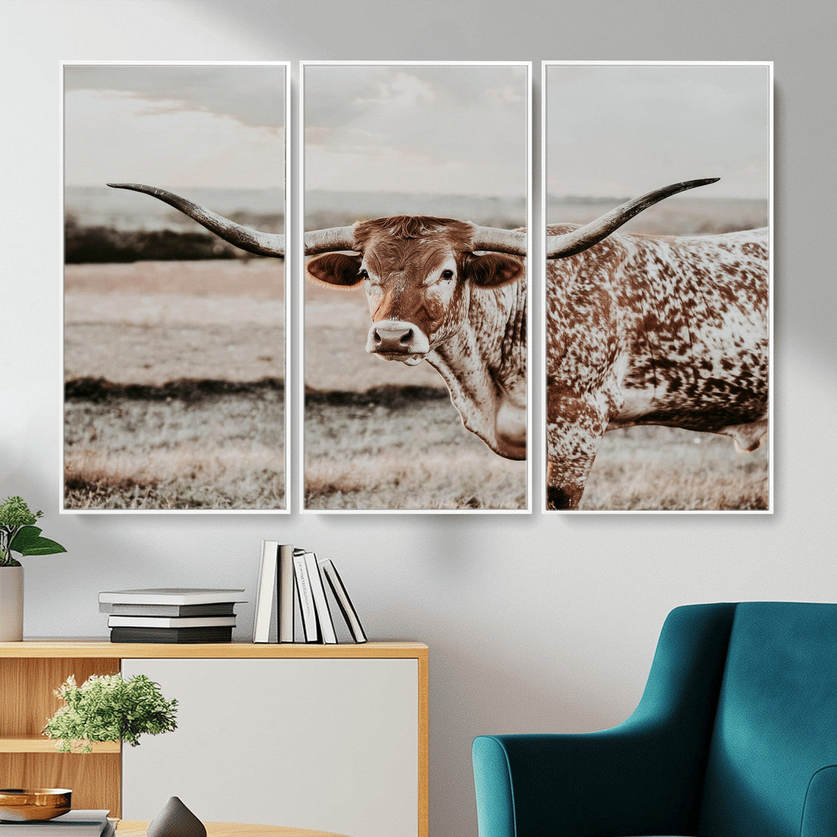 Texas Longhorn Bull Rustic Wall Art Canvas Print
