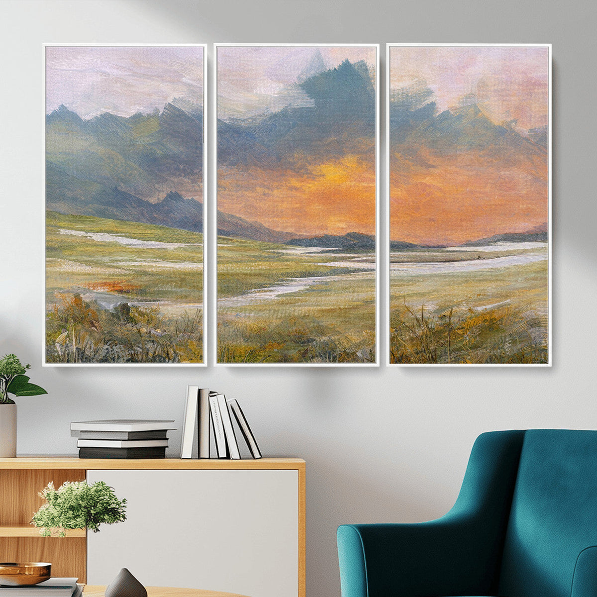 Mountain Sunset Wall Art Canvas Print Vintage Landscape