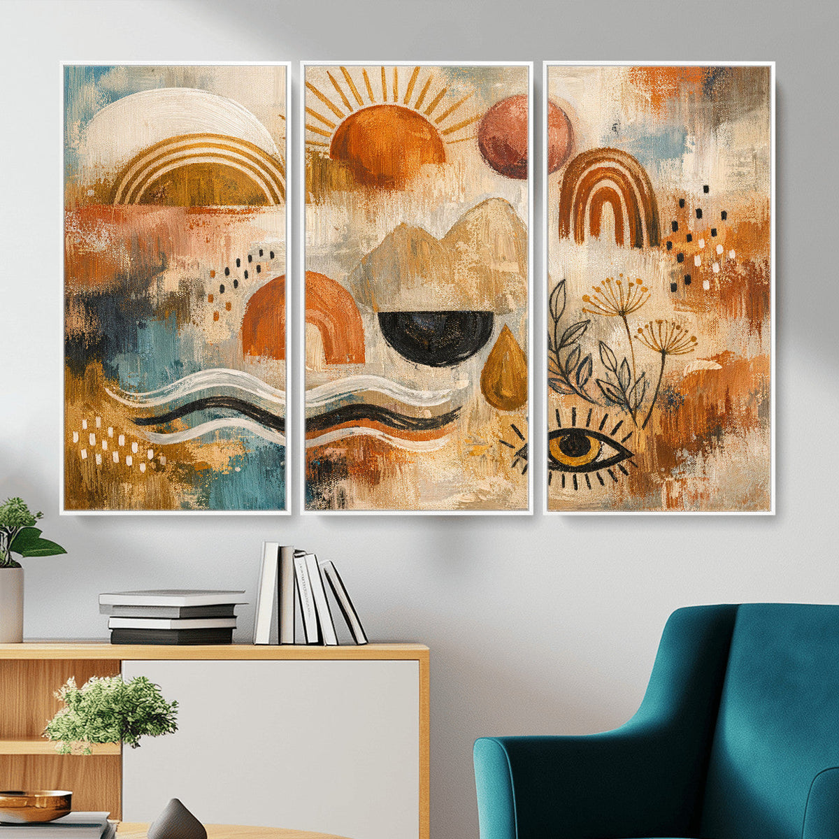 Geometric Boho Abstract Wall Art Canvas Print, Orange Blue