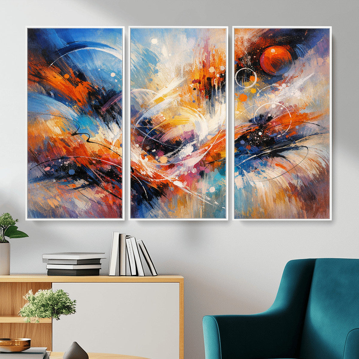 Lyrical Abstraction Wall Art Canvas Print, Orange Blue