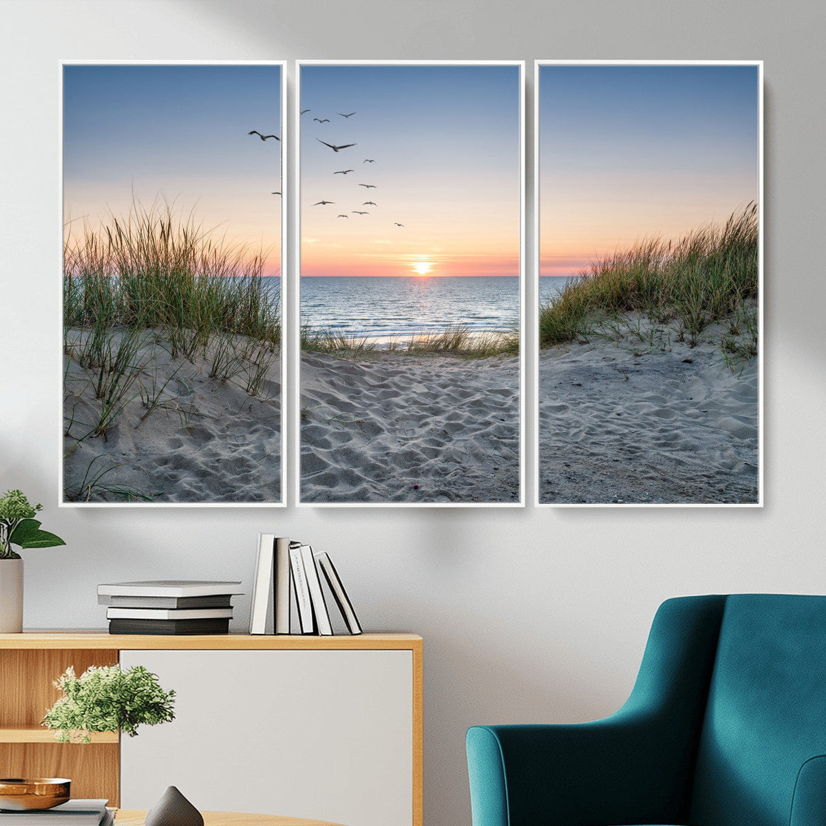 Sandy Dune Path Sunset Canvas Wall Art — Seagulls Beach