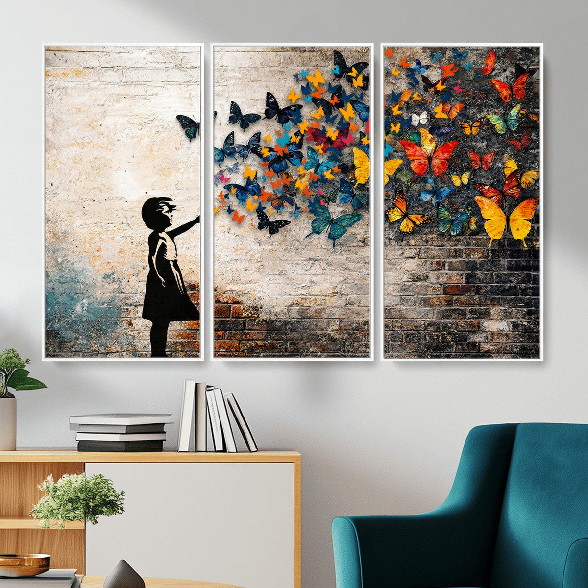 Banksy Graffiti Butterfly Girl Wall Art Canvas Print, Framed