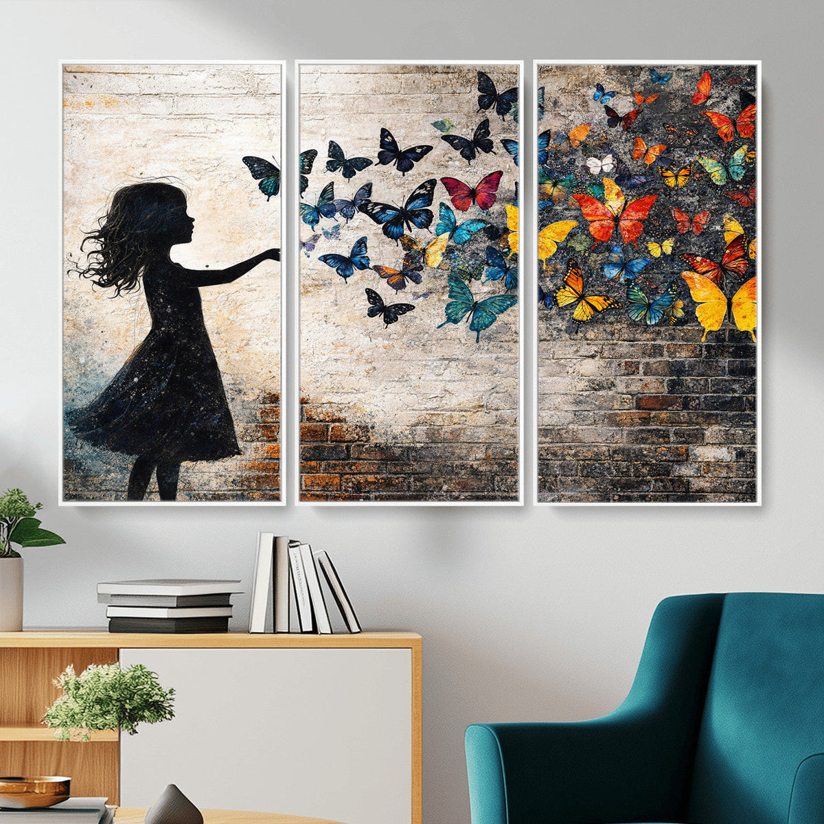 Banksy Butterfly Girl Wall Art Canvas Print, Framed Street