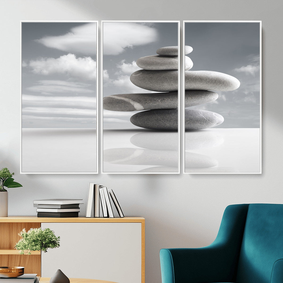 Zen Stone Wall Art Canvas Print, Balanced Rock Stack Framed