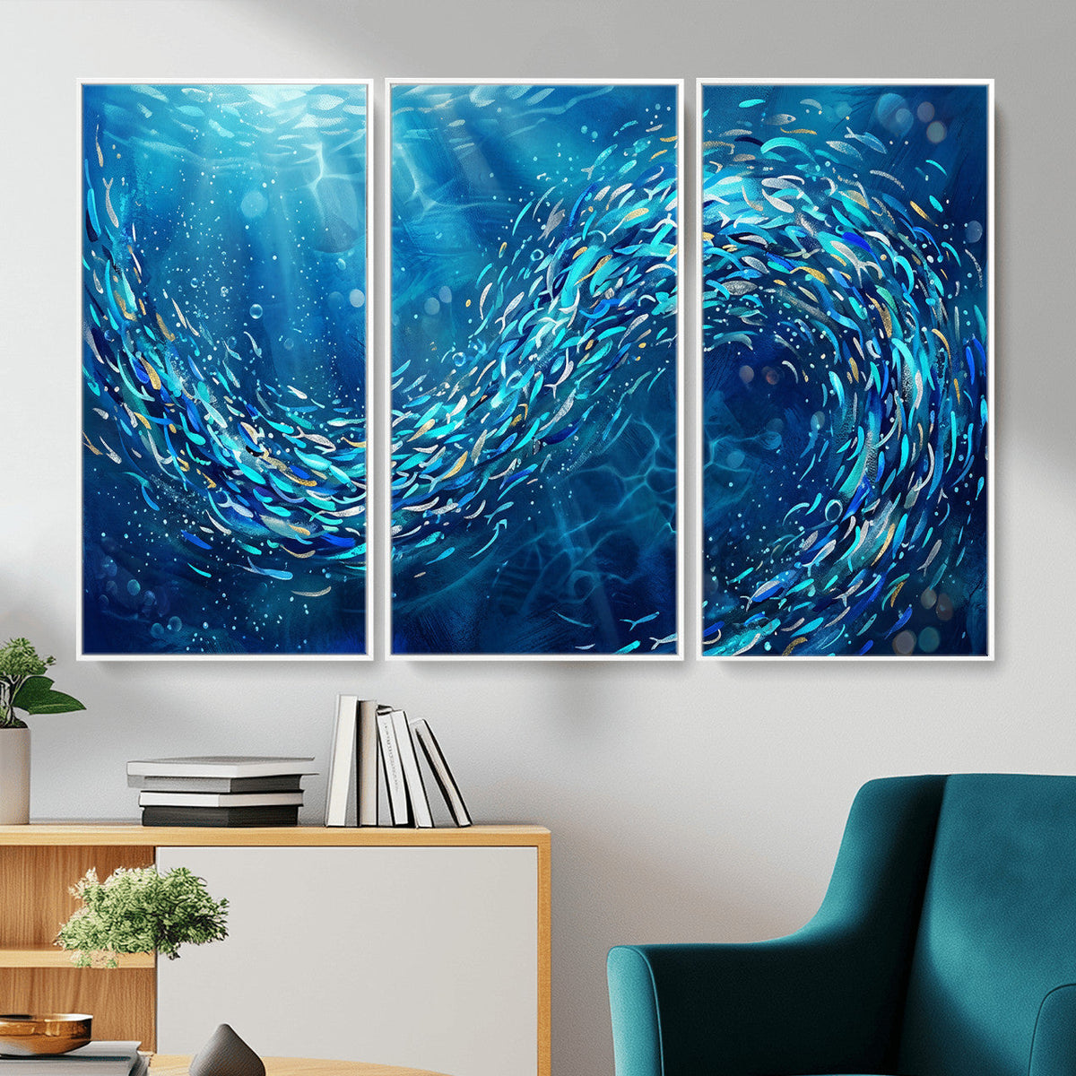 School of Fish Canvas Print | Blue Ocean Underwater Wall Art