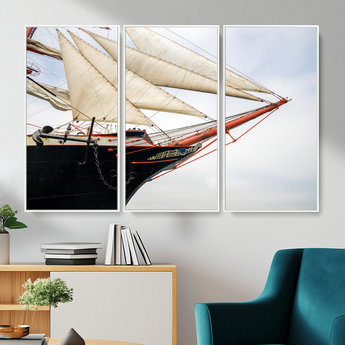 Sailboat Wall Art Canvas Print, Vintage Ship Bow Framed
