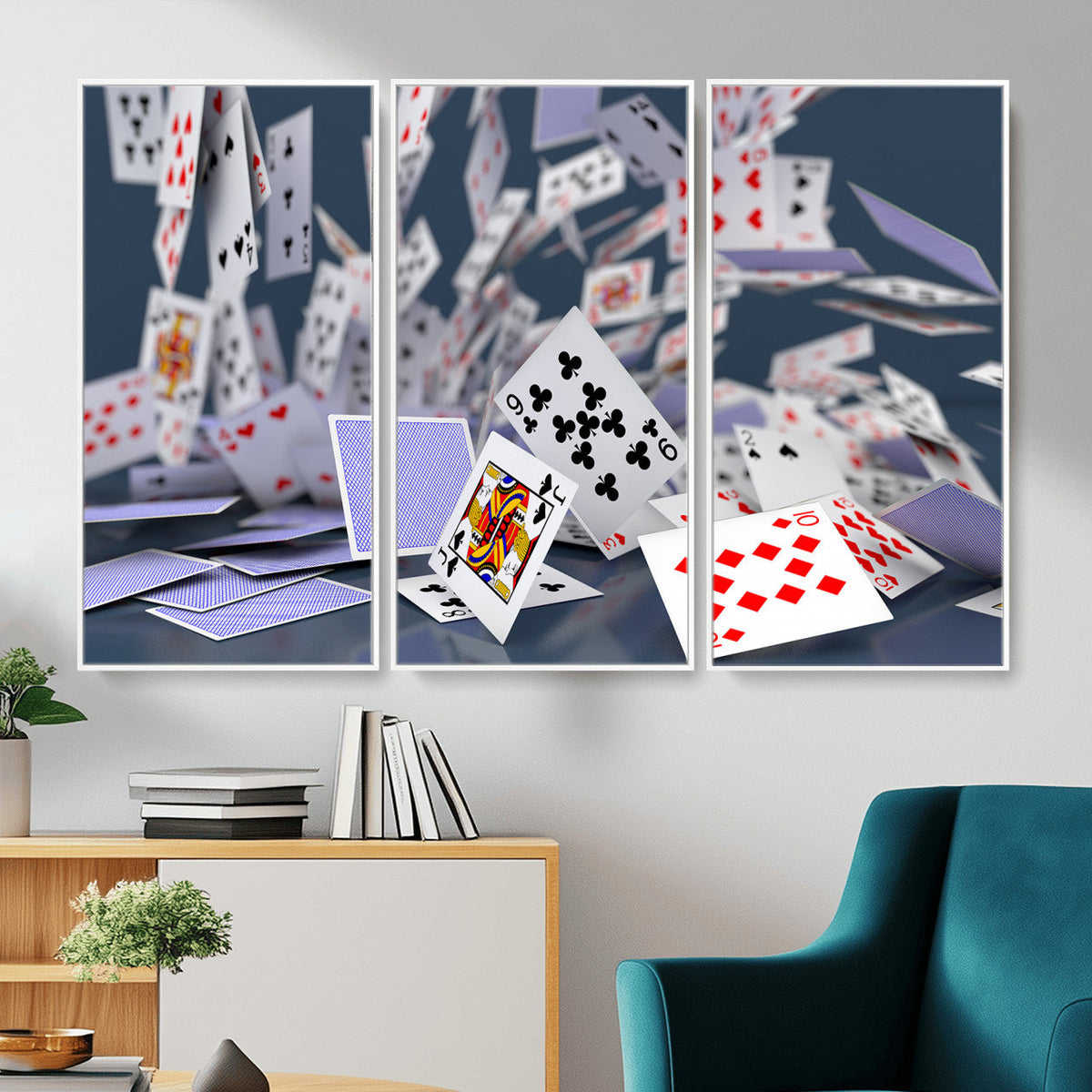Playing Cards Canvas Wall Art | Casino Game Room Decor,
