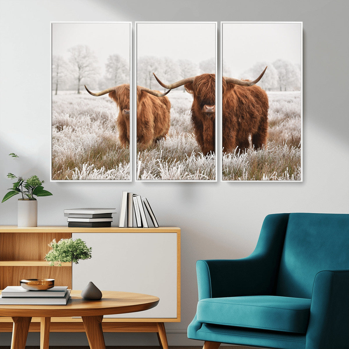 Longhorn Cattle Wall Art Canvas Print, Framed Farmhouse