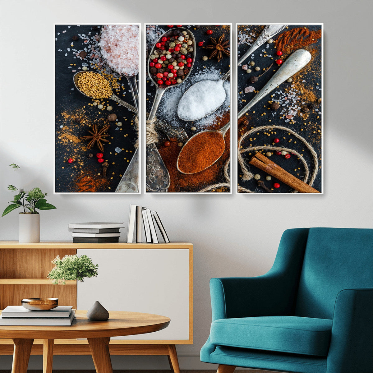 Spices and Seasonings Canvas Wall Art – Colorful Triptych
