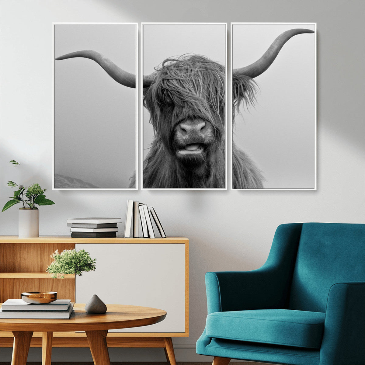 Texas Cow Wall Art Canvas, Texas Longhorn Cattle Canvas
