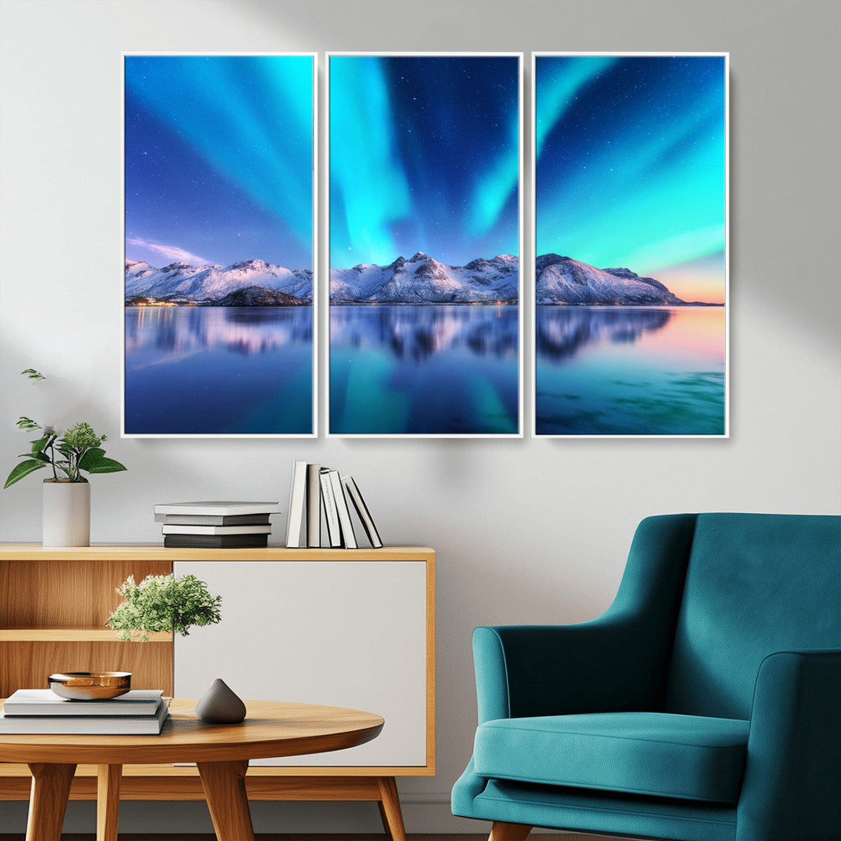Northern Lights above Mountain Wall Art, Northern Lights