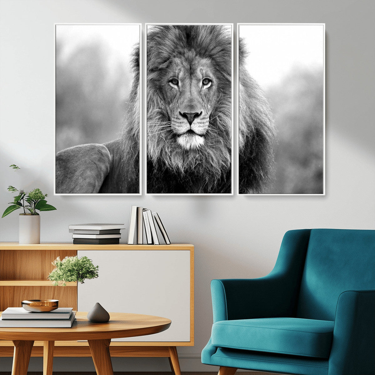 Black and White Lion Canvas Wall Art – Animal Print Artwork