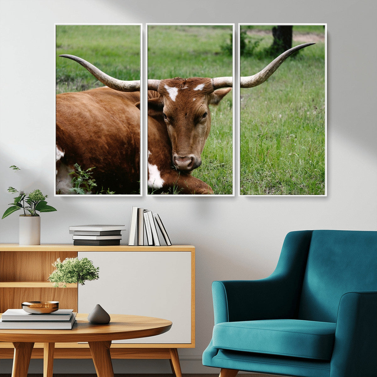 Longhorn Cow Animal Wall Art Canvas Print