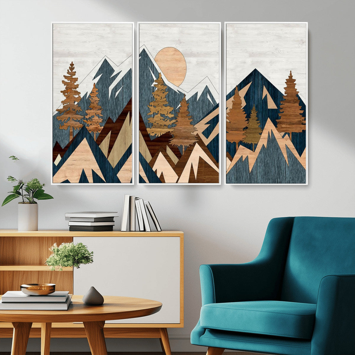 Abstract Wood Panel Effect Mountain Range Top Wall Art