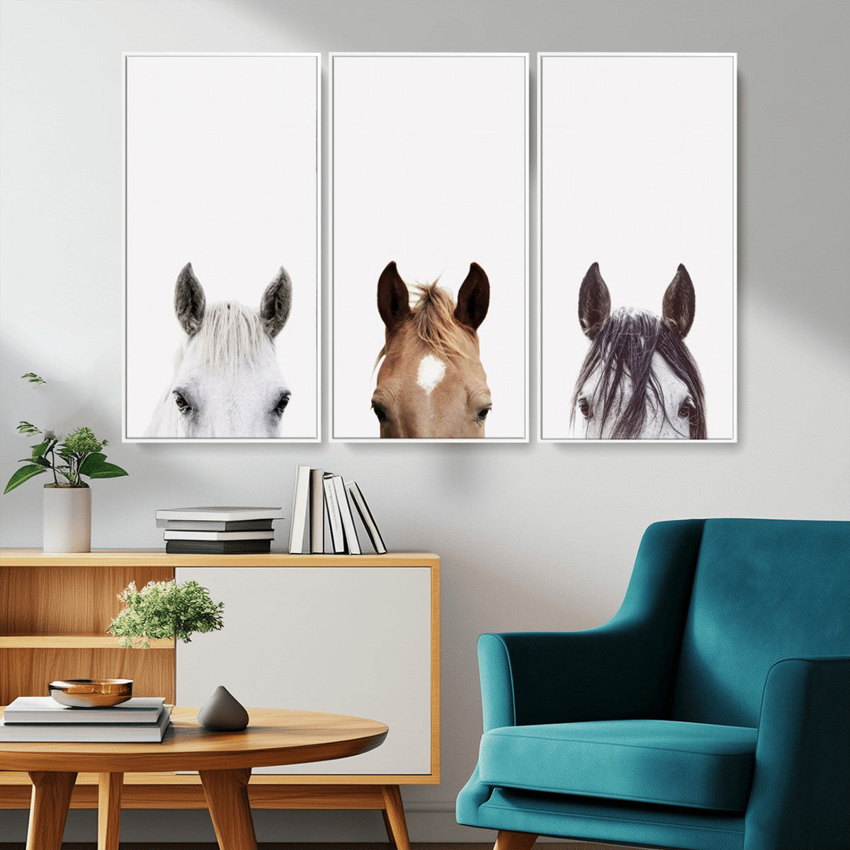 Horse Prints Set, Set of 3 Horse Wall Art, Horses Portraits,