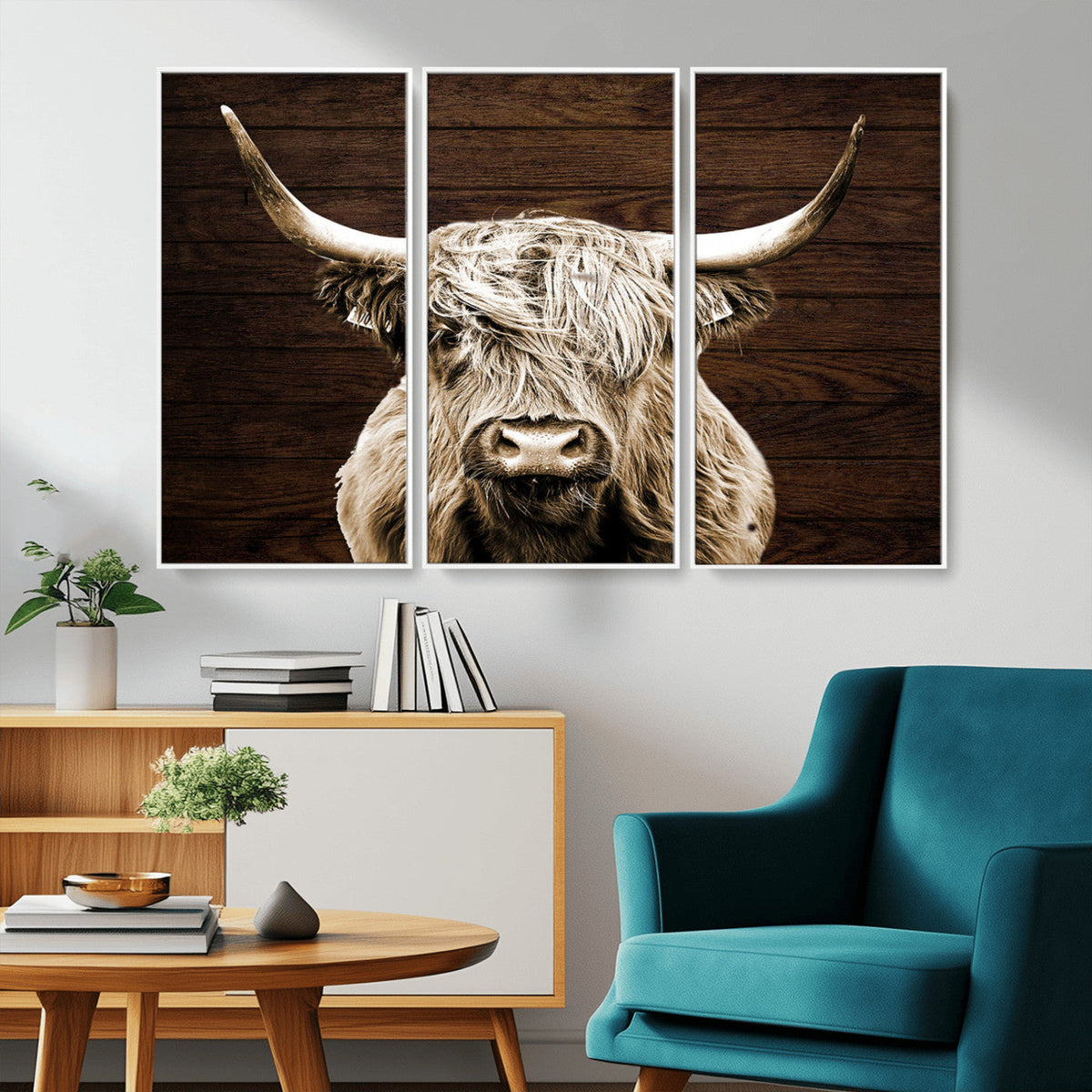 Highland Cow Wall Art Canvas Print, Rustic Farmhouse Decor,