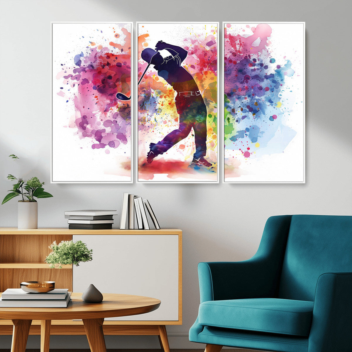 Colorful Golfer Swing Wall Art Canvas Print - Ready to Hang,
