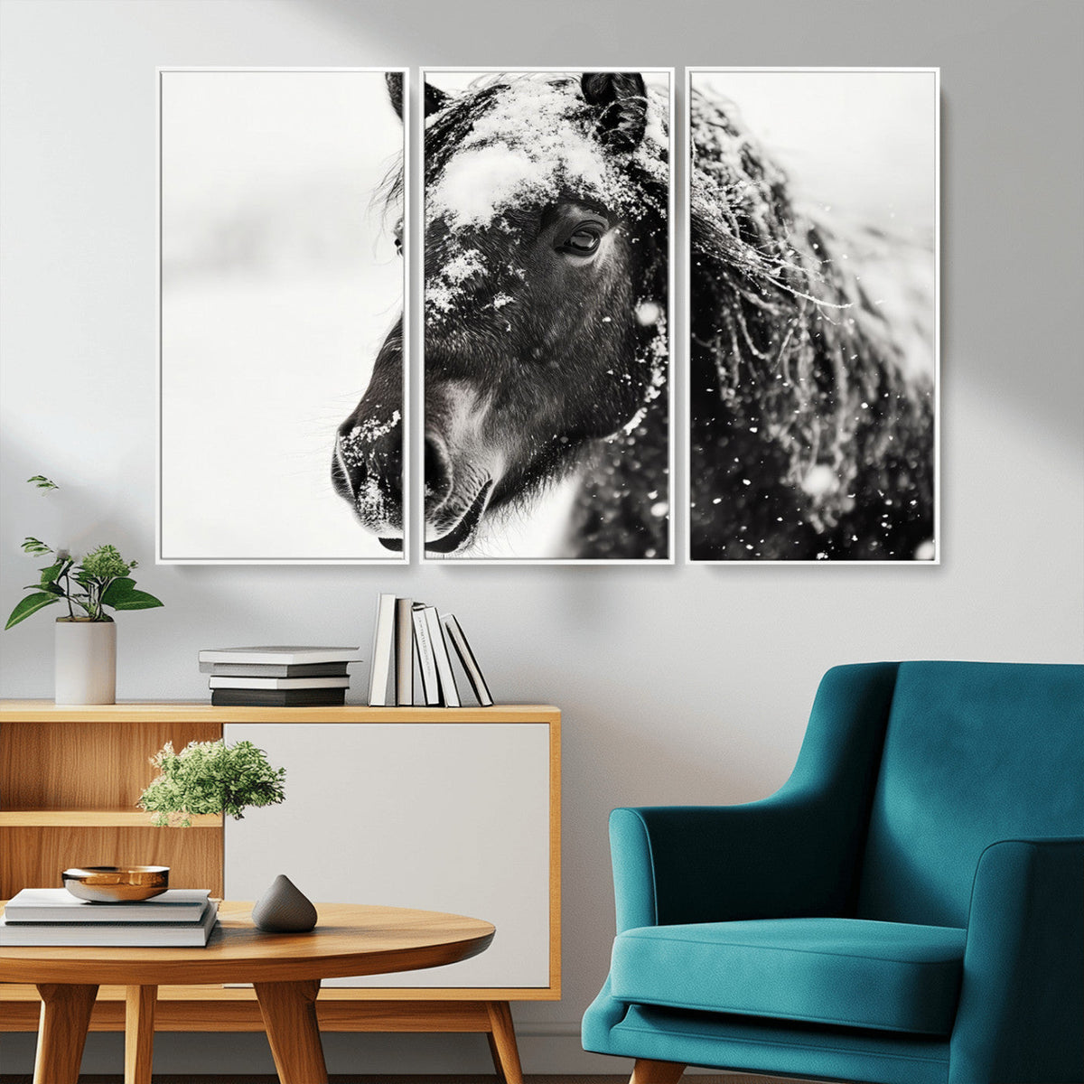 Framed Black and White Horse Wall Art | Ready to Hang and